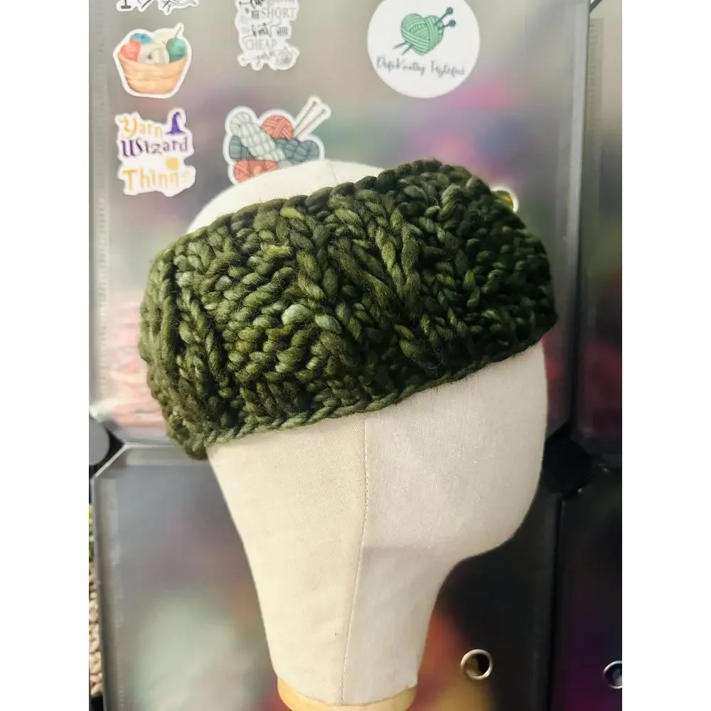 Hand Knit Merino Wool Headband: Lake Erie Headband in Olive
